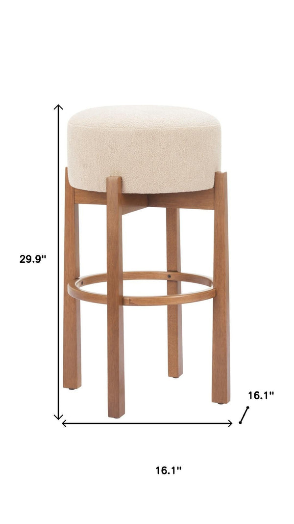 HomeRoots Beige Backless Bar Chair - Modern Fabric & Wood Design for Space-Saving Comfort in Any Room 632647