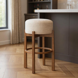 HomeRoots Beige Backless Bar Chair - Modern Fabric & Wood Design for Space-Saving Comfort in Any Room 632647