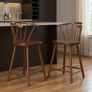 HomeRoots Set of Two Walnut Low-Back Bar Chairs - Stylish, Comfortable, and Perfect for Home or Commercial Use! 632649