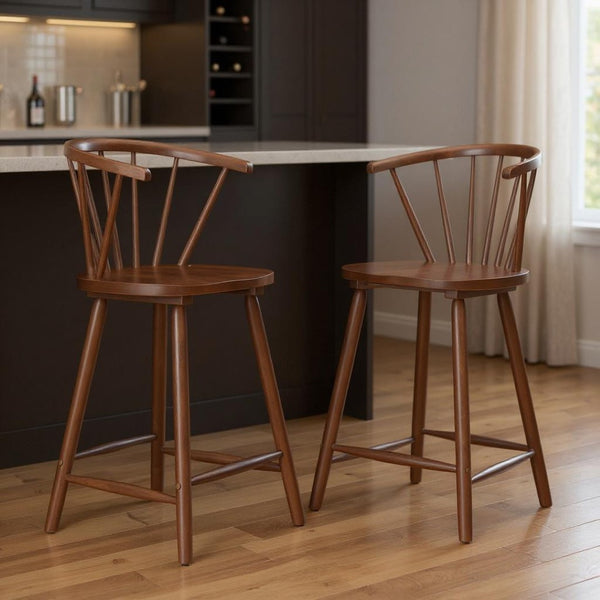 HomeRoots Set of Two Walnut Low-Back Bar Chairs - Stylish, Comfortable, and Perfect for Home or Commercial Use! 632649