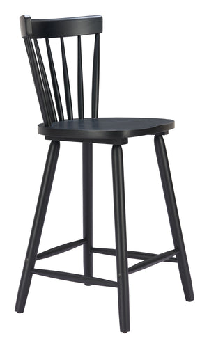 HomeRoots Set of Two Modern Black Low-Back Bar Chairs for Kitchen & Dining - Durable Wood Construction 632650