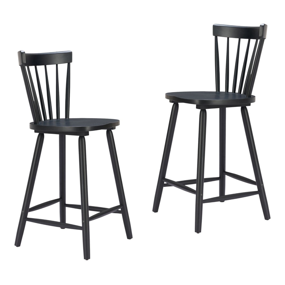HomeRoots Set of Two Modern Black Low-Back Bar Chairs for Kitchen & Dining - Durable Wood Construction 632650