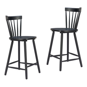 HomeRoots Set of Two Modern Black Low-Back Bar Chairs for Kitchen & Dining - Durable Wood Construction 632650