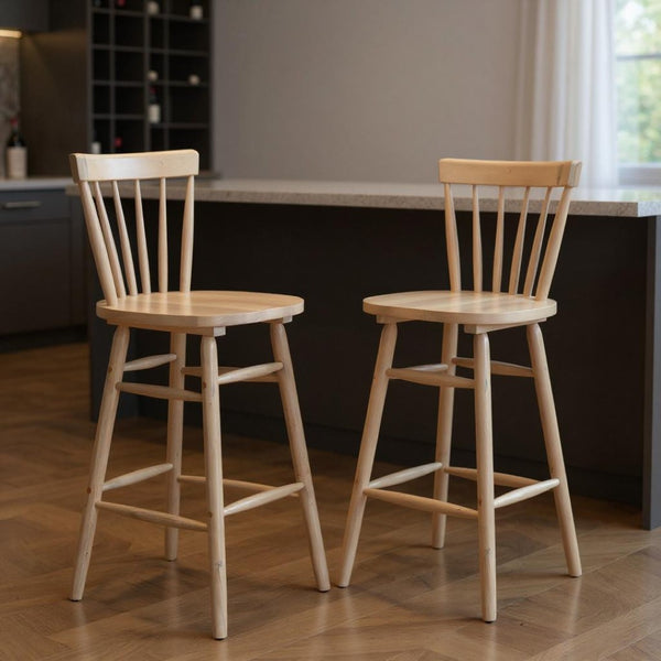 HomeRoots Set of Two Modern Low-Back Bar Chairs in Natural Wood Finish – Stylish, Durable & Comfortable Design 632651