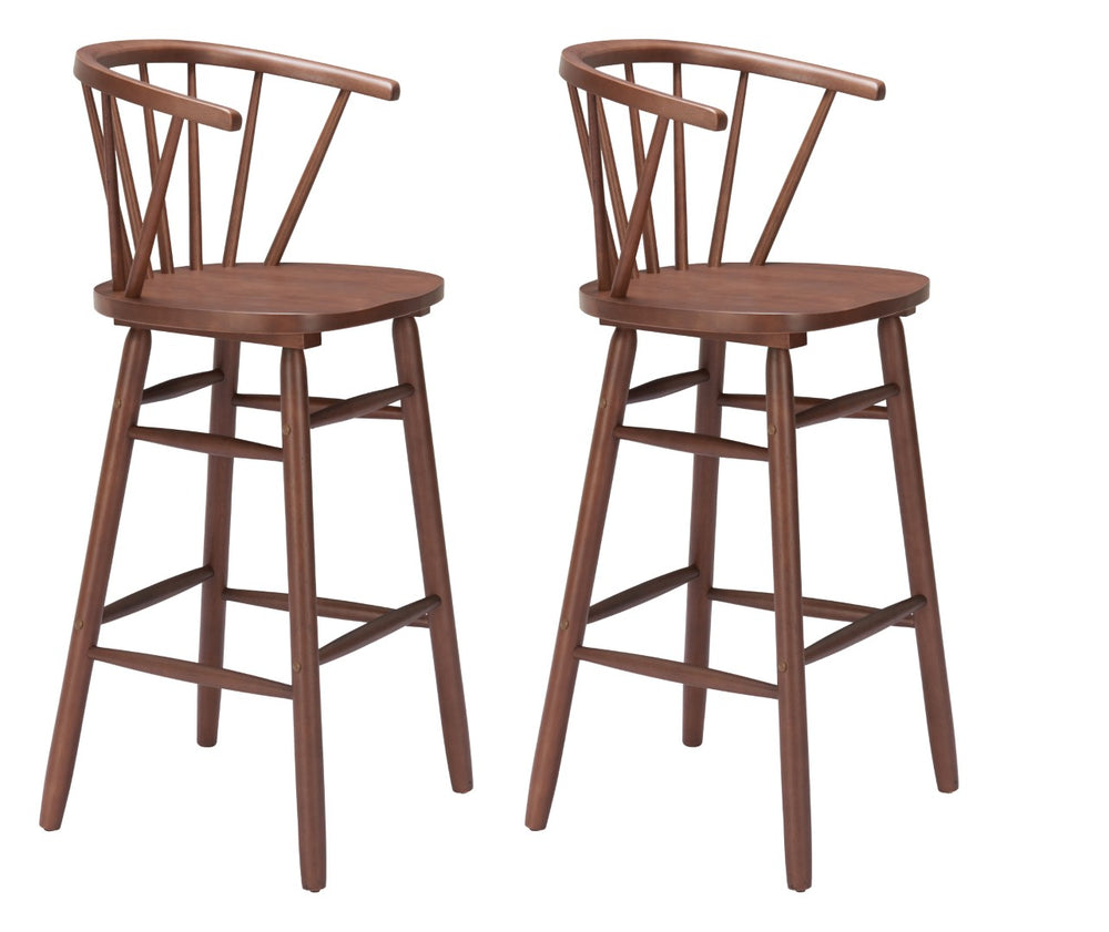 HomeRoots Set of Two Elegant Walnut Low-Back Bar Chairs for Modern Dining, Kitchen & Hospitality Comfort 632652