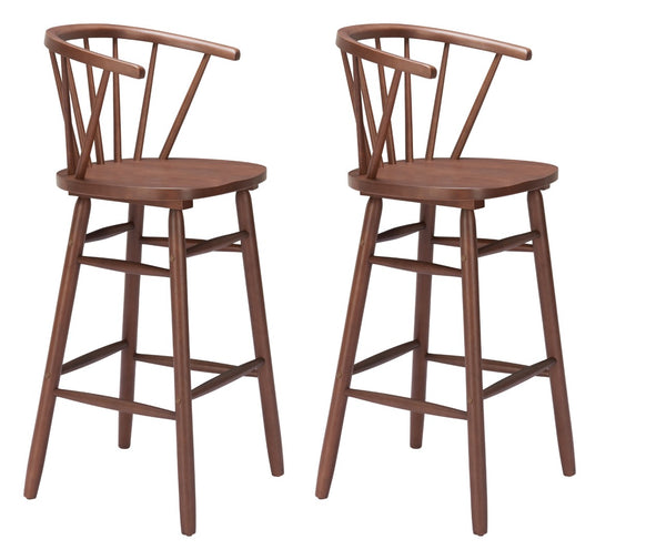 HomeRoots Set of Two Elegant Walnut Low-Back Bar Chairs for Modern Dining, Kitchen & Hospitality Comfort 632652