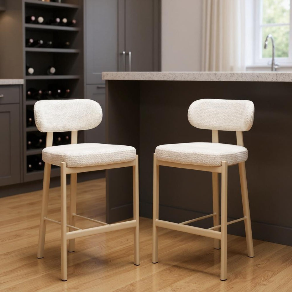 HomeRoots Set of Two Chic Gray Wood and Fabric Low-Back Bar Chairs for Modern Kitchens and Commercial Spaces 632654