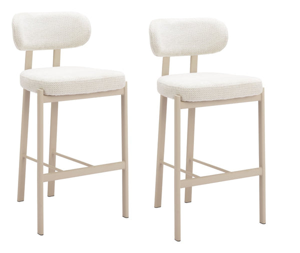 HomeRoots Set of Two Chic Gray Wood and Fabric Low-Back Bar Chairs for Modern Kitchens and Commercial Spaces 632654