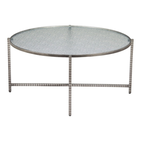HomeRoots 41" Sleek Silver Glass and Steel Round Coffee Table - Modern Elegance for Any Living Space Décor 632655