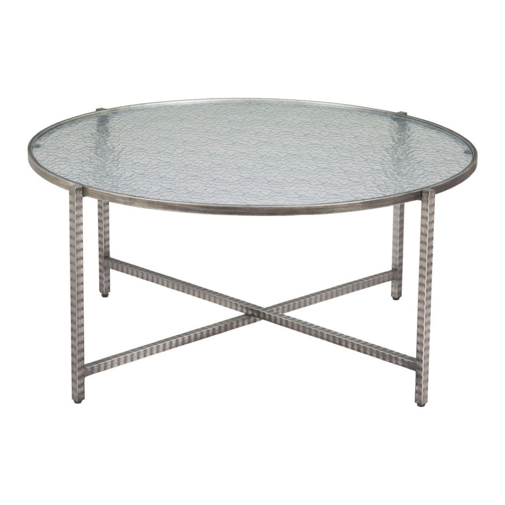 HomeRoots 41" Sleek Silver Glass and Steel Round Coffee Table - Modern Elegance for Any Living Space Décor 632655