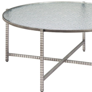 HomeRoots 41" Sleek Silver Glass and Steel Round Coffee Table - Modern Elegance for Any Living Space Décor 632655
