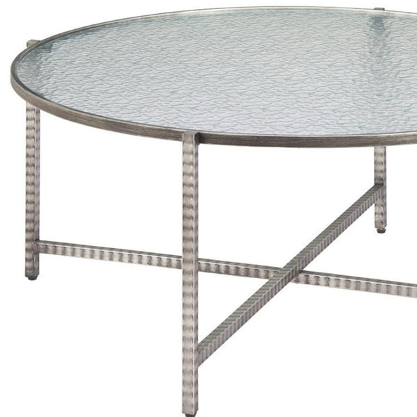 HomeRoots 41" Sleek Silver Glass and Steel Round Coffee Table - Modern Elegance for Any Living Space Décor 632655
