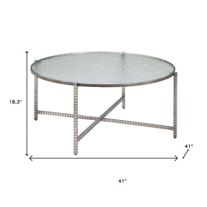 HomeRoots 41" Sleek Silver Glass and Steel Round Coffee Table - Modern Elegance for Any Living Space Décor 632655
