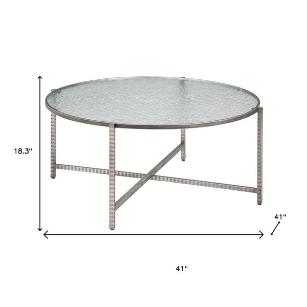 HomeRoots 41" Sleek Silver Glass and Steel Round Coffee Table - Modern Elegance for Any Living Space Décor 632655