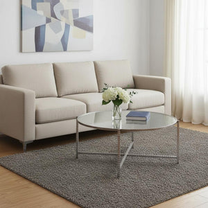 HomeRoots 41" Sleek Silver Glass and Steel Round Coffee Table - Modern Elegance for Any Living Space Décor 632655