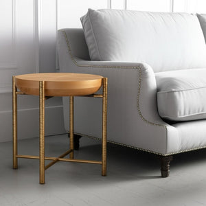 HomeRoots 22" Natural and Gold Round End Table - Stylish Compact Accent for Living Room, Bedroom & Nooks 632660