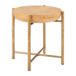 HomeRoots 22" Natural and Gold Round End Table - Stylish Compact Accent for Living Room, Bedroom & Nooks 632660