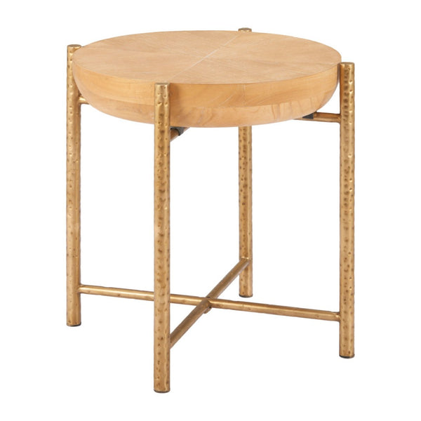HomeRoots 22" Natural and Gold Round End Table - Stylish Compact Accent for Living Room, Bedroom & Nooks 632660
