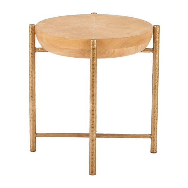 HomeRoots 22" Natural and Gold Round End Table - Stylish Compact Accent for Living Room, Bedroom & Nooks 632660