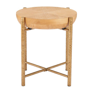 HomeRoots 22" Natural and Gold Round End Table - Stylish Compact Accent for Living Room, Bedroom & Nooks 632660