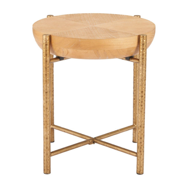 HomeRoots 22" Natural and Gold Round End Table - Stylish Compact Accent for Living Room, Bedroom & Nooks 632660