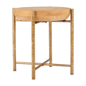 HomeRoots 22" Natural and Gold Round End Table - Stylish Compact Accent for Living Room, Bedroom & Nooks 632660