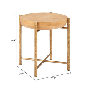 HomeRoots 22" Natural and Gold Round End Table - Stylish Compact Accent for Living Room, Bedroom & Nooks 632660