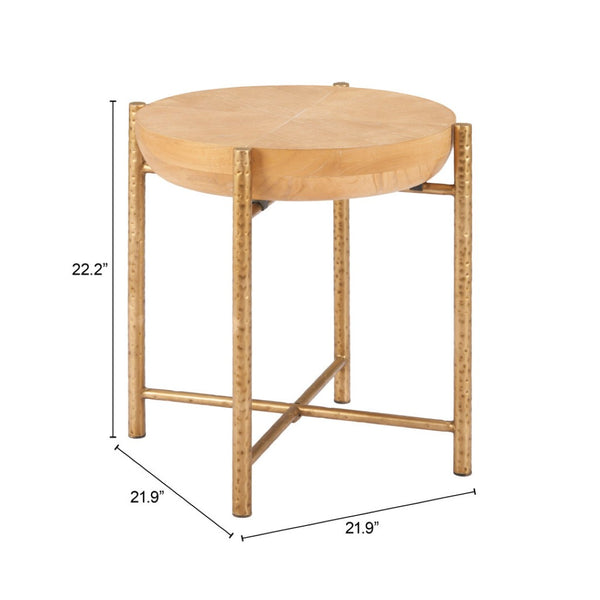 HomeRoots 22" Natural and Gold Round End Table - Stylish Compact Accent for Living Room, Bedroom & Nooks 632660