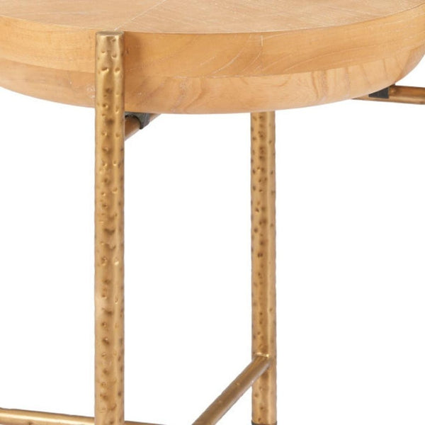 HomeRoots 22" Natural and Gold Round End Table - Stylish Compact Accent for Living Room, Bedroom & Nooks 632660