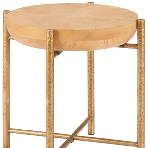 HomeRoots 22" Natural and Gold Round End Table - Stylish Compact Accent for Living Room, Bedroom & Nooks 632660