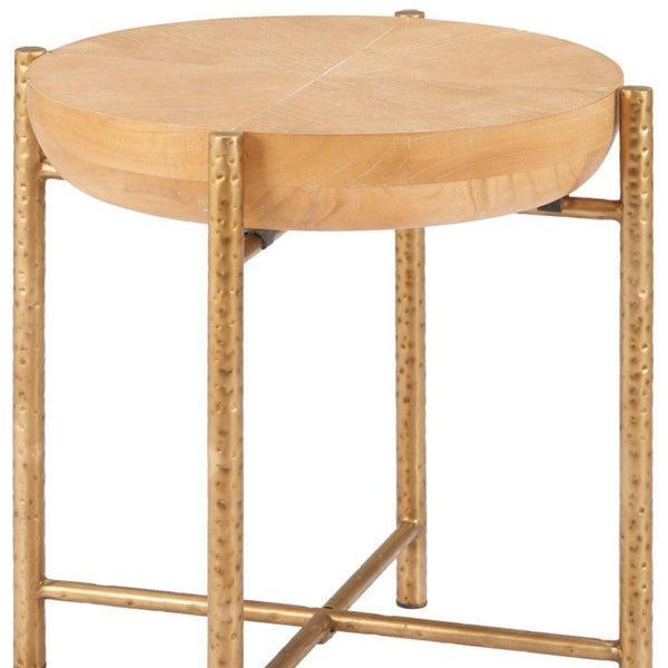 HomeRoots 22" Natural and Gold Round End Table - Stylish Compact Accent for Living Room, Bedroom & Nooks 632660