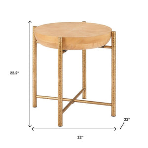HomeRoots 22" Natural and Gold Round End Table - Stylish Compact Accent for Living Room, Bedroom & Nooks 632660