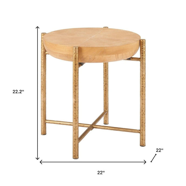 HomeRoots 22" Natural and Gold Round End Table - Stylish Compact Accent for Living Room, Bedroom & Nooks 632660