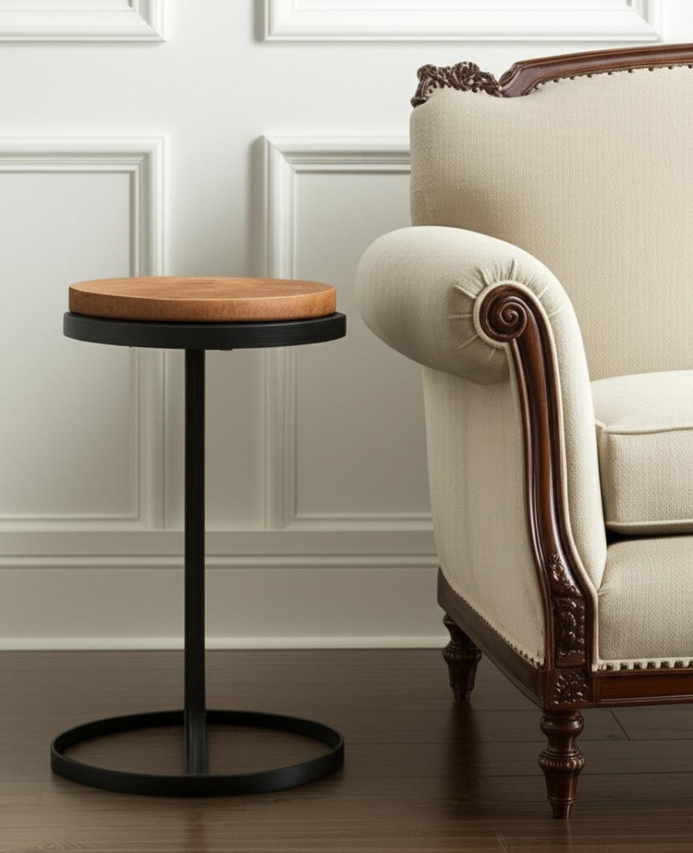HomeRoots 25" Modern Rustic Brown and Black Round Pedestal End Table - Fully Assembled Versatile Accent Piece 632663