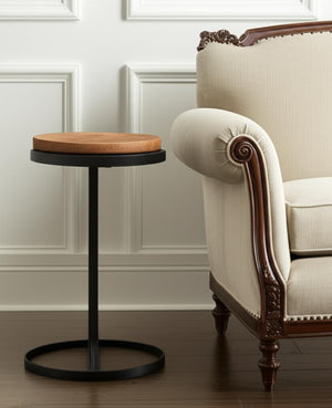 HomeRoots 25" Modern Rustic Brown and Black Round Pedestal End Table - Fully Assembled Versatile Accent Piece 632663