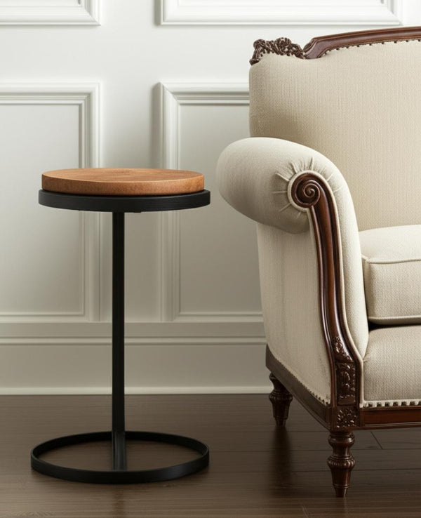 HomeRoots 25" Modern Rustic Brown and Black Round Pedestal End Table - Fully Assembled Versatile Accent Piece 632663