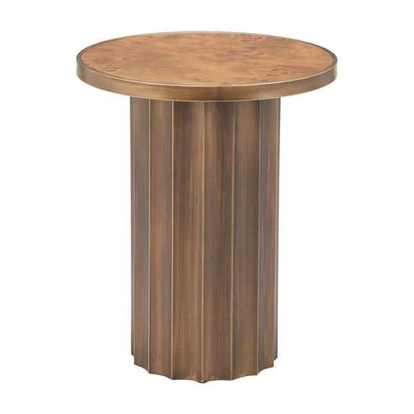 HomeRoots 22" Brown Steel Round Pedestal End Table - Stylish, Durable Accent for Living Rooms & Bedrooms 632664