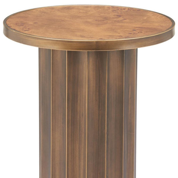 HomeRoots 22" Brown Steel Round Pedestal End Table - Stylish, Durable Accent for Living Rooms & Bedrooms 632664