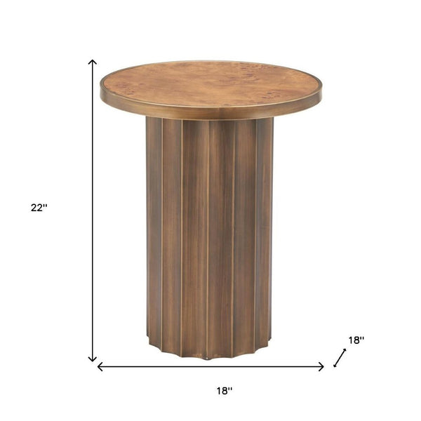 HomeRoots 22" Brown Steel Round Pedestal End Table - Stylish, Durable Accent for Living Rooms & Bedrooms 632664