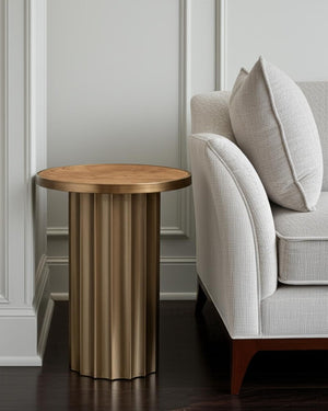HomeRoots 22" Brown Steel Round Pedestal End Table - Stylish, Durable Accent for Living Rooms & Bedrooms 632664