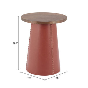 HomeRoots 23" Modern Brown Wood & Faux Leather Round Pedestal End Table - Stylish, Versatile & Compact Design 632665