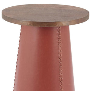 HomeRoots 23" Modern Brown Wood & Faux Leather Round Pedestal End Table - Stylish, Versatile & Compact Design 632665