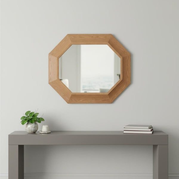 HomeRoots 53" Natural Wood Abstract Hanging Accent Mirror - Unique Design for Modern Home Décor & Style 632666