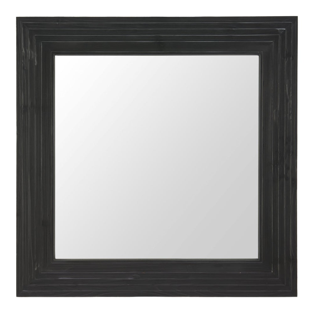 HomeRoots 34" Black Glass Square Hanging Accent Mirror with Rope Suspension for Modern Home Decor & Style 632667