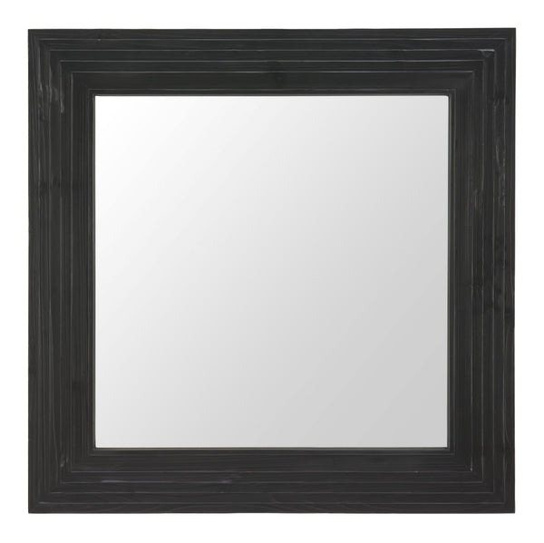 HomeRoots 34" Black Glass Square Hanging Accent Mirror with Rope Suspension for Modern Home Decor & Style 632667