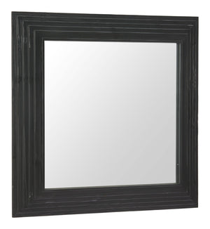 HomeRoots 34" Black Glass Square Hanging Accent Mirror with Rope Suspension for Modern Home Decor & Style 632667