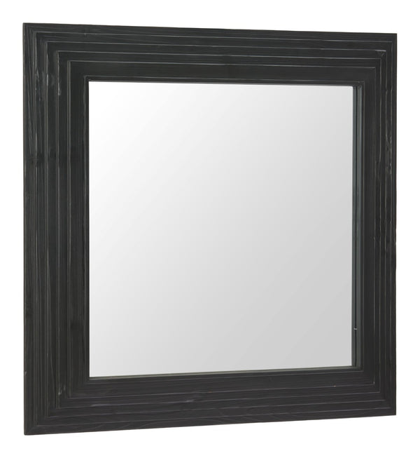 HomeRoots 34" Black Glass Square Hanging Accent Mirror with Rope Suspension for Modern Home Decor & Style 632667