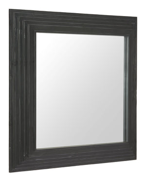 HomeRoots 34" Black Glass Square Hanging Accent Mirror with Rope Suspension for Modern Home Decor & Style 632667