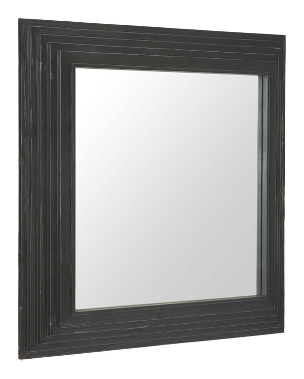 HomeRoots 34" Black Glass Square Hanging Accent Mirror with Rope Suspension for Modern Home Decor & Style 632667