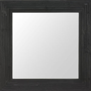 HomeRoots 34" Black Glass Square Hanging Accent Mirror with Rope Suspension for Modern Home Decor & Style 632667